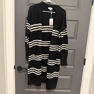NWT Mudpie Black and White Striped Ultra Soft Long Cardigan Size S/M